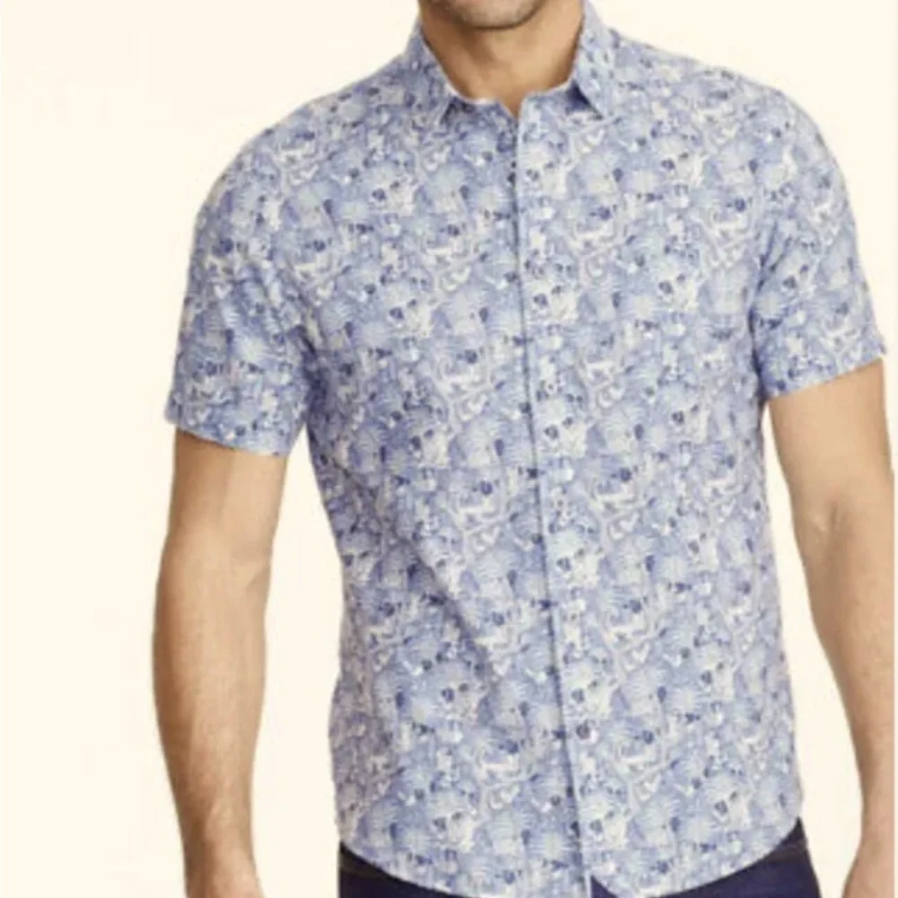Untuckit Rajpal Jungle Print Blue Short Sleeve Button Down Shirt Size Large